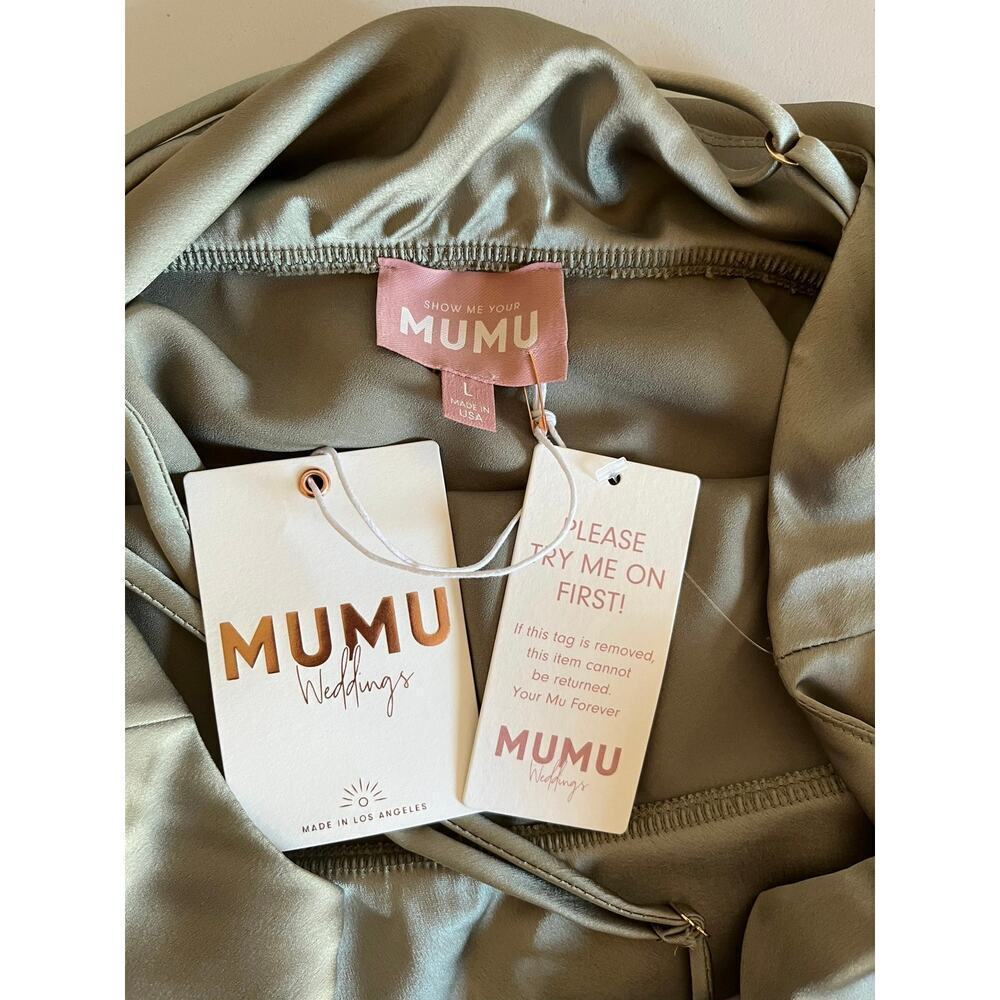 NWT Show me Your Mumu Verona Cowl Dress Miss Green Luxe Satin Large Midi Wedding - Picture 7 of 11